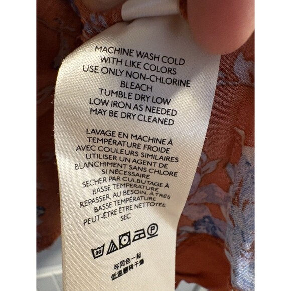 Free‎ People Womans Orange Blue Floral Loretta tunic top Medium Long Sleeve Boho - Picture 6 of 8